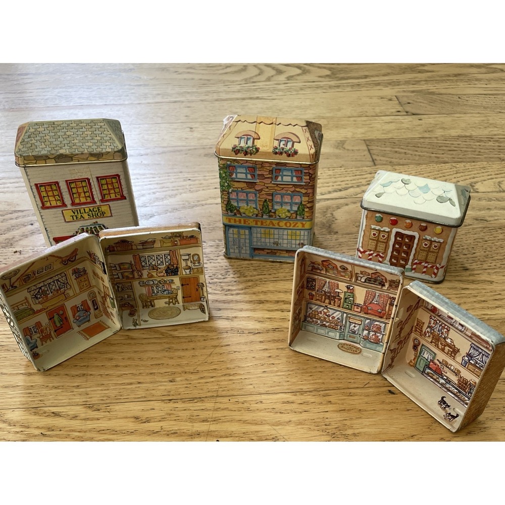 5 Vintage Dana Kubick Hunkydory E. Greene, L. Vernon, Metal Tea Tins Storefront